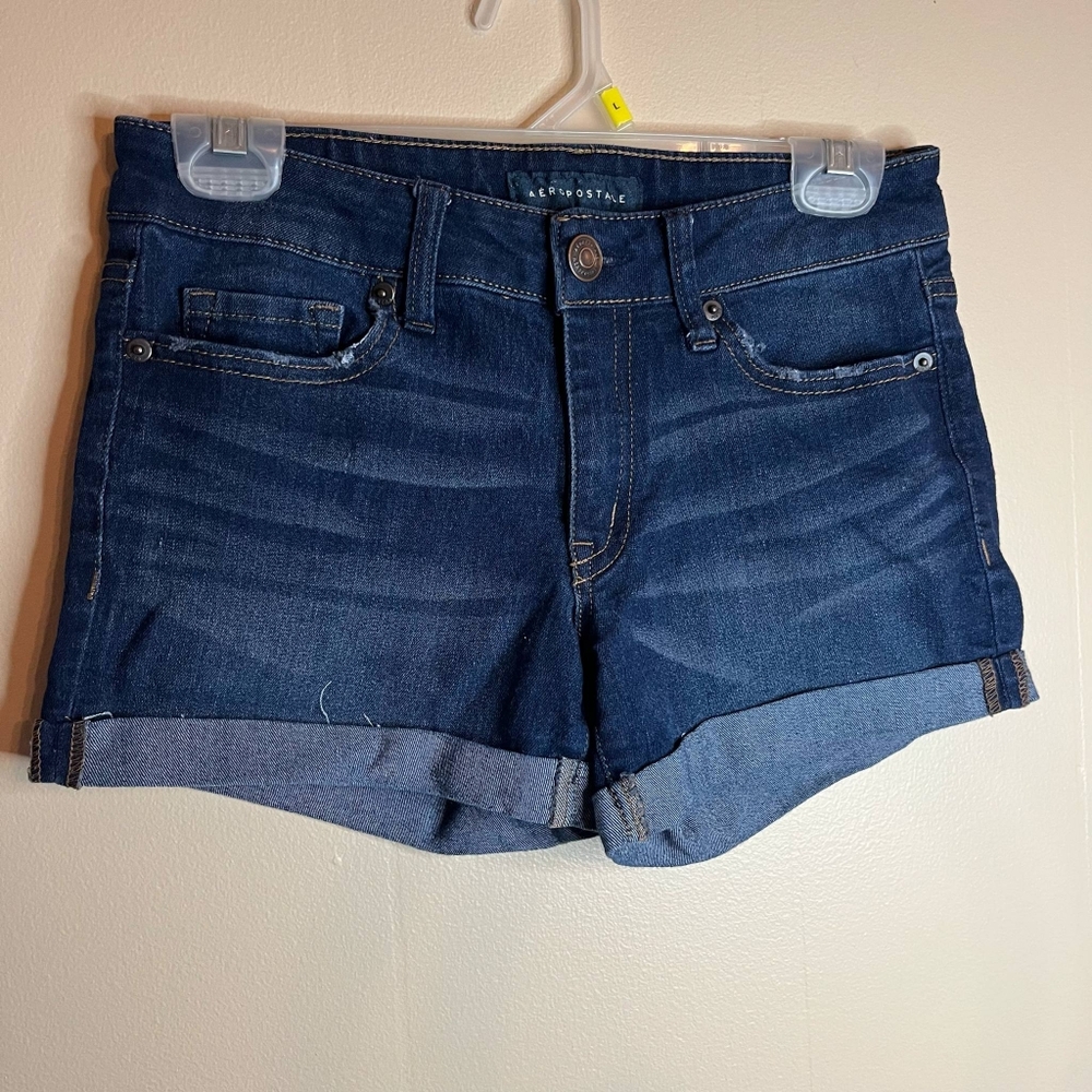 Aeropostale Midi Stretch Denim Distressed Shorts Size 2